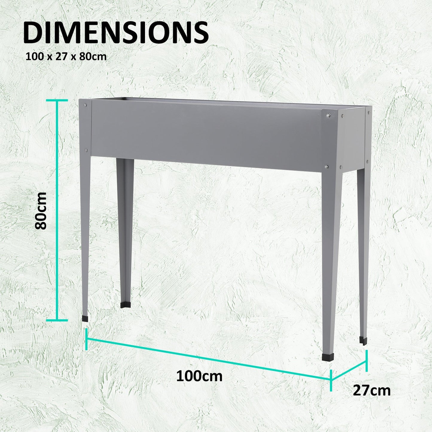 100x27x80cm Grey Raised Garden Bed Stand Galvanised Steel Planter