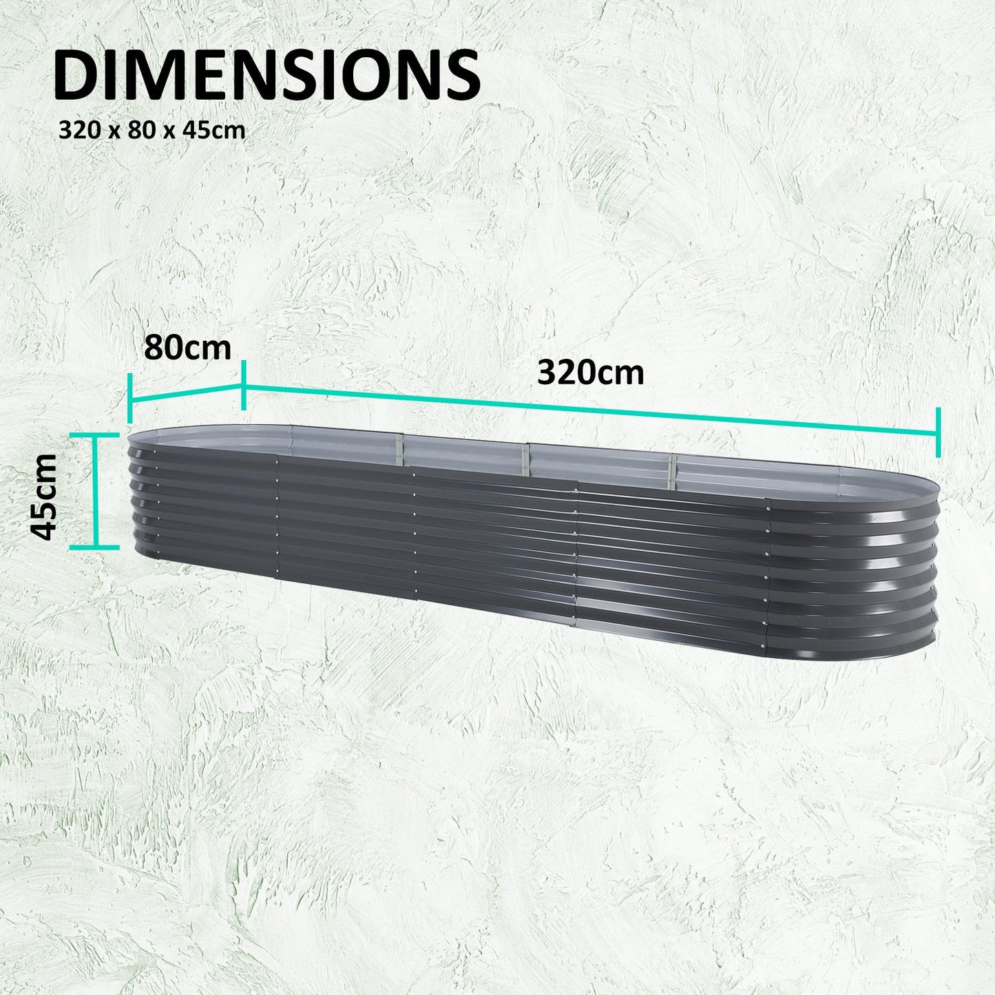 320 x 80 x 45cm Grey Raised Garden Bed Galvanised Steel Planter