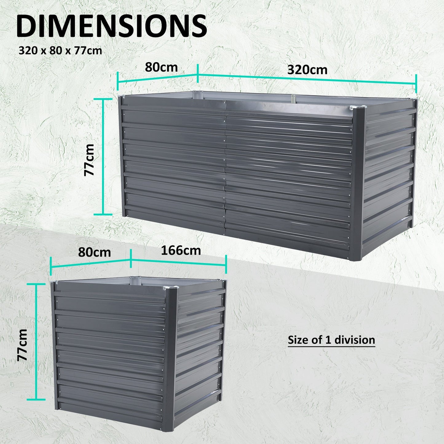 320 x 80 x 77cm Grey 2-in-1 Raised Garden Bed Galvanised Steel Planter