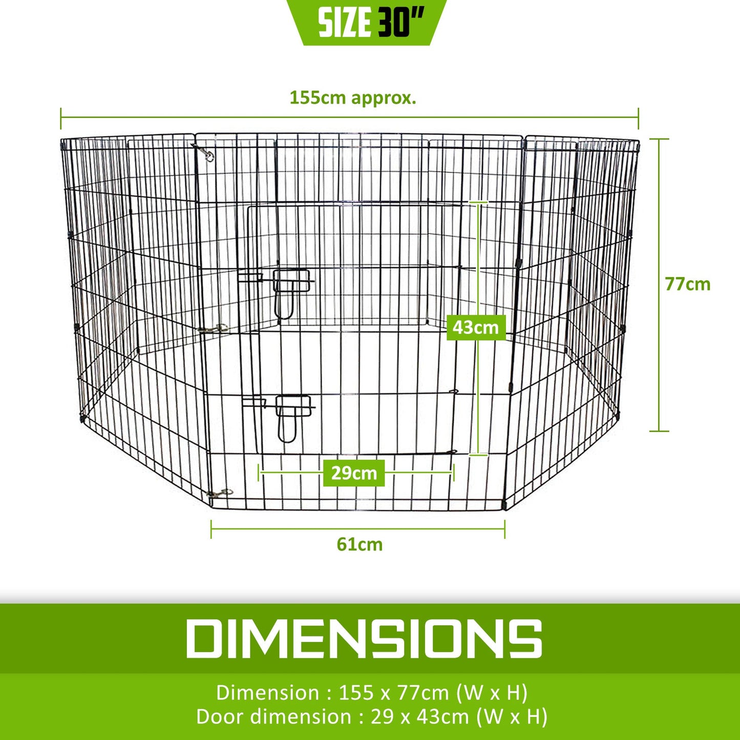 Pet Playpen 8 Panel 30in Foldable Dog Exercise Enclosure Fence Cage