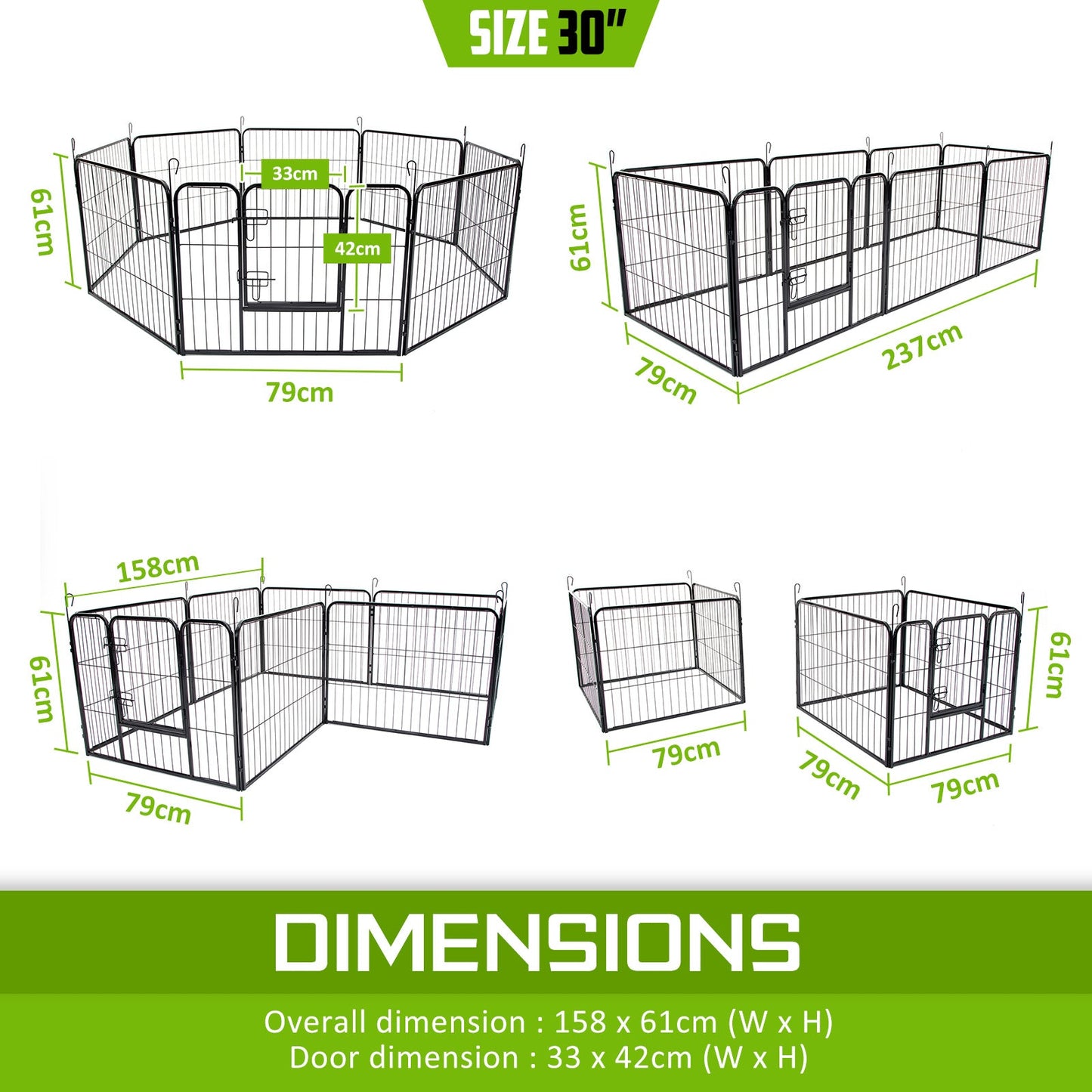 Pet Playpen Heavy Duty 31in 8 Panel Foldable Dog Exercise Enclosure Fence Cage