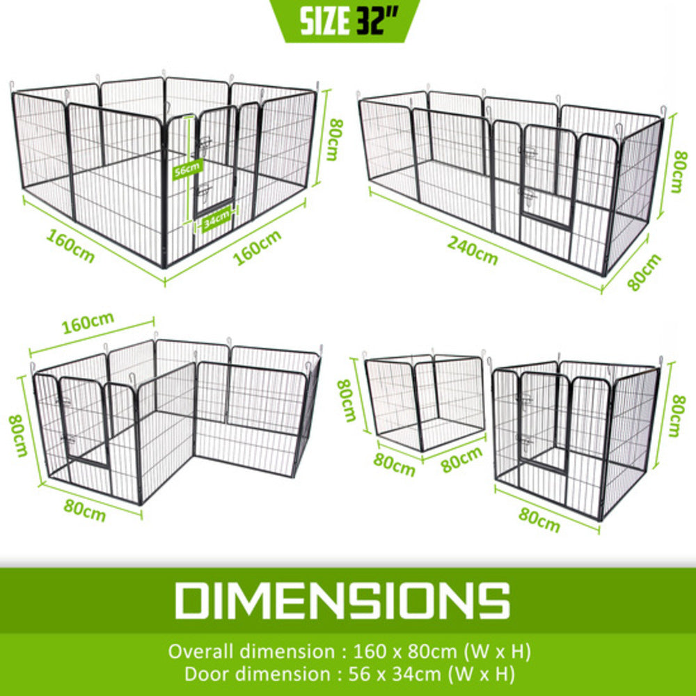 Pet Playpen Heavy Duty 32in 8 Panel Foldable Dog Exercise Enclosure Fence Cage