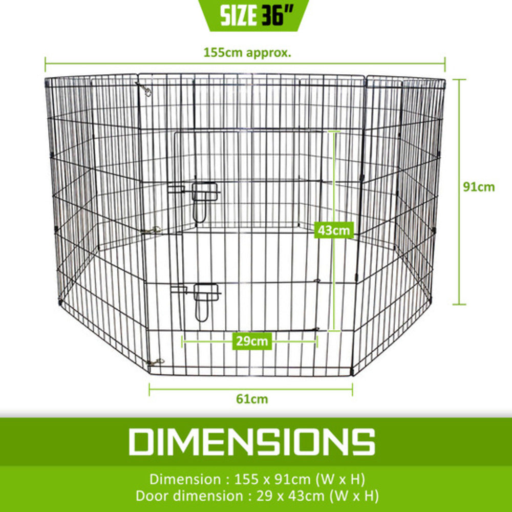 Pet Playpen 8 Panel 36in Foldable Dog Exercise Enclosure Fence Cage