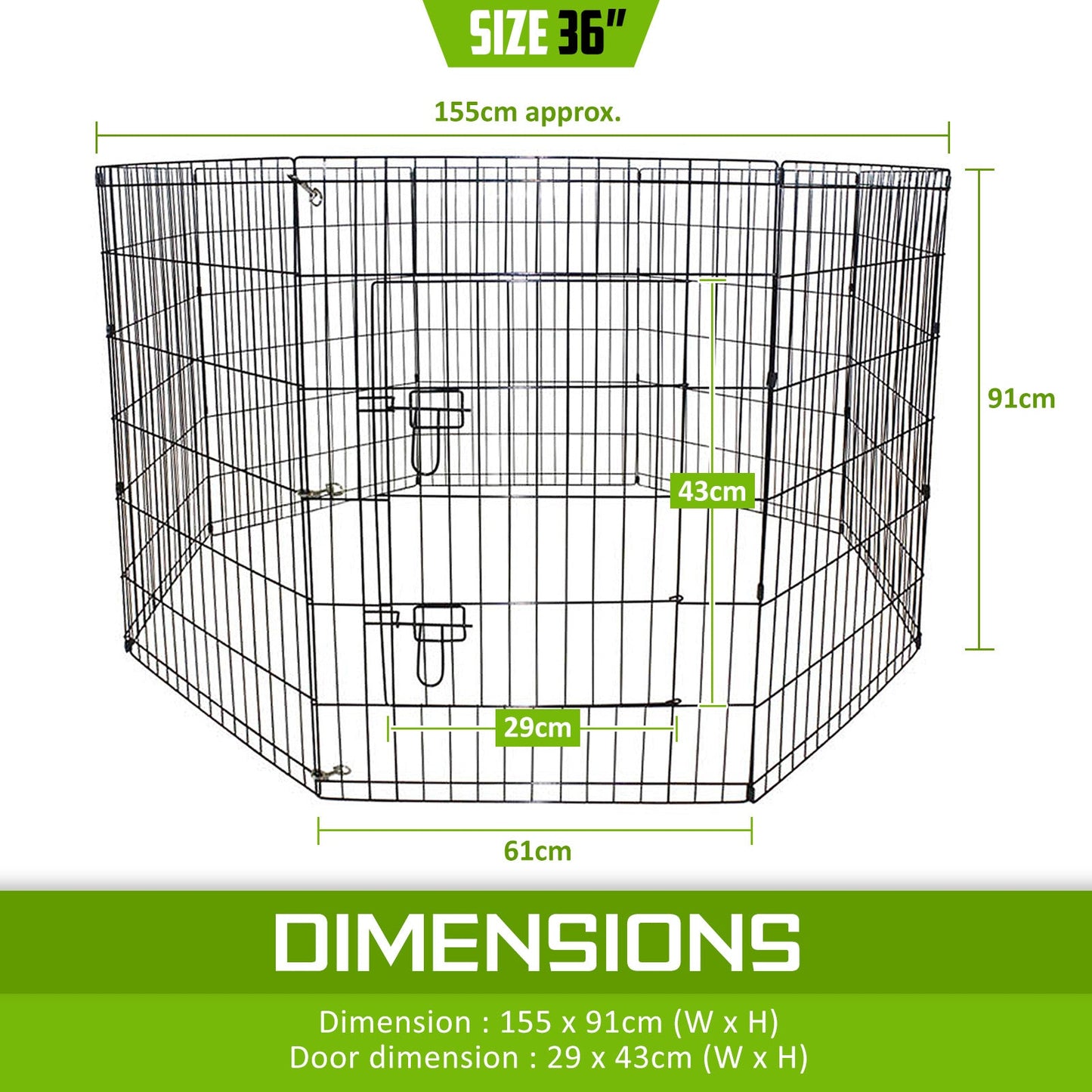 Pet Playpen 8 Panel 36in Foldable Dog Cage + Cover