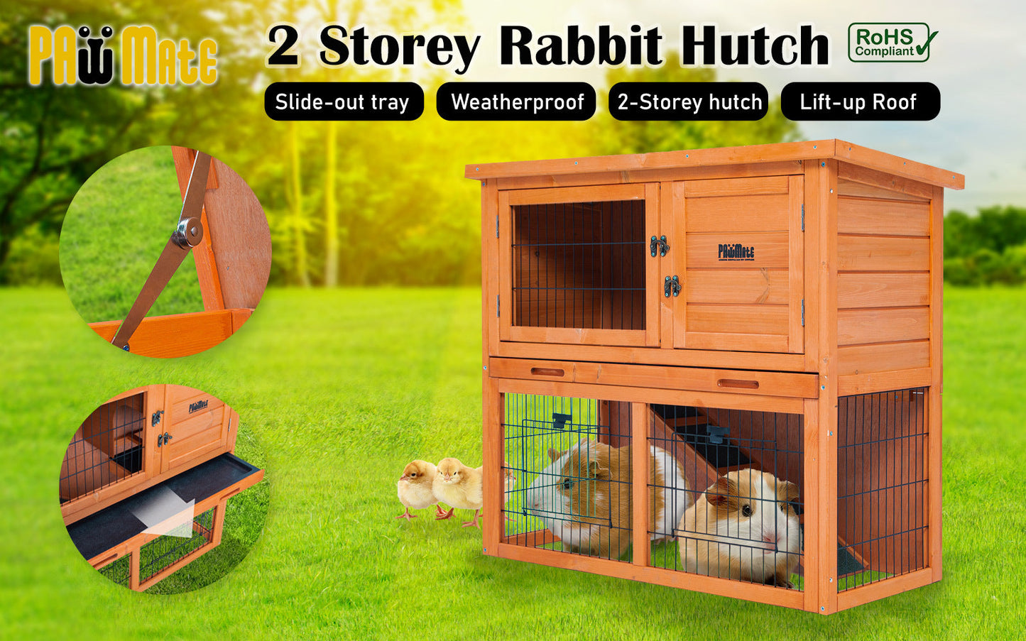 92 x 45 x 82cm Rabbit Hutch Chicken Coop 2 Storey Cage Run