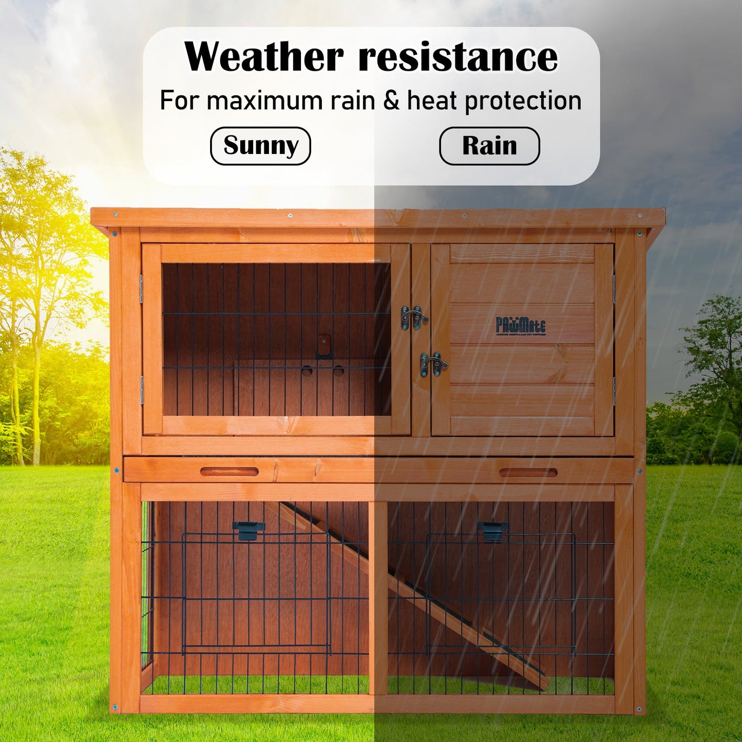 92 x 45 x 82cm Rabbit Hutch Chicken Coop 2 Storey Cage Run