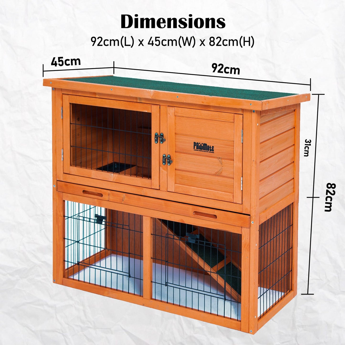 92 x 45 x 82cm Rabbit Hutch Chicken Coop 2 Storey Cage Run