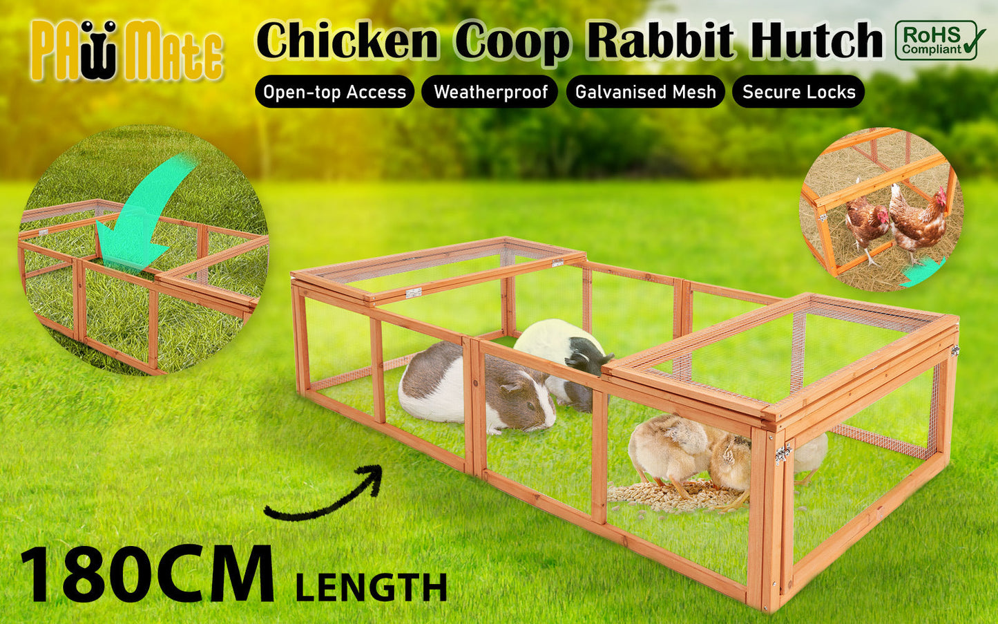 180 x 90 x 48cm Chicken Coop Run Extension Rabbit Hutch Cage