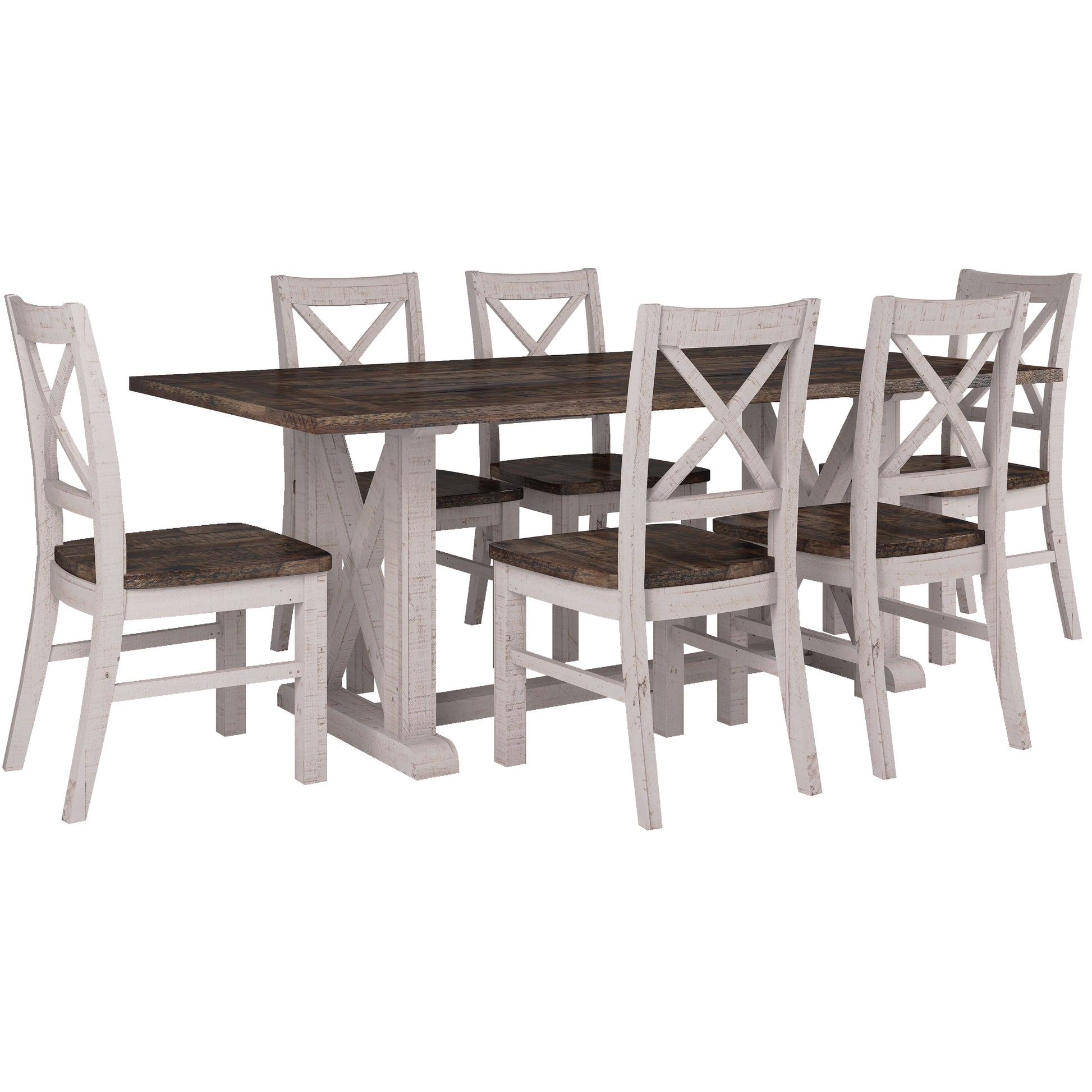 Erica 7pc Dining Set 200cm Table 6 Chair Solid Acacia Wood Timber Brown White