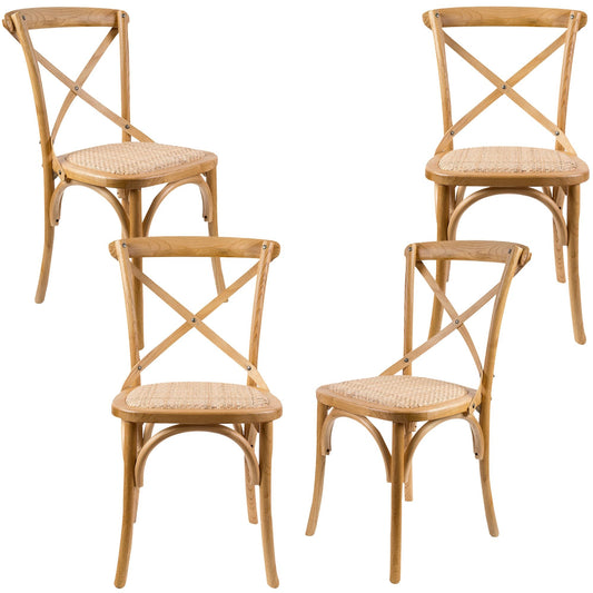 Aster Crossback Dining Chair Set of 4 Solid Birch Timber Wood Ratan Seat - Oak