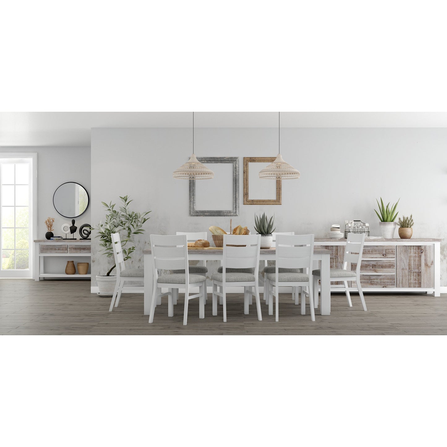 Plumeria 9pc Dining Set 225cm Table 8 Chair Solid Acacia Wood - White Brush