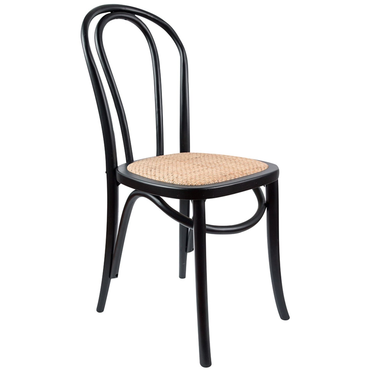 Arched Back Dining Chair 4 Set Solid Elm Timber Wood Rattan Seat - Black