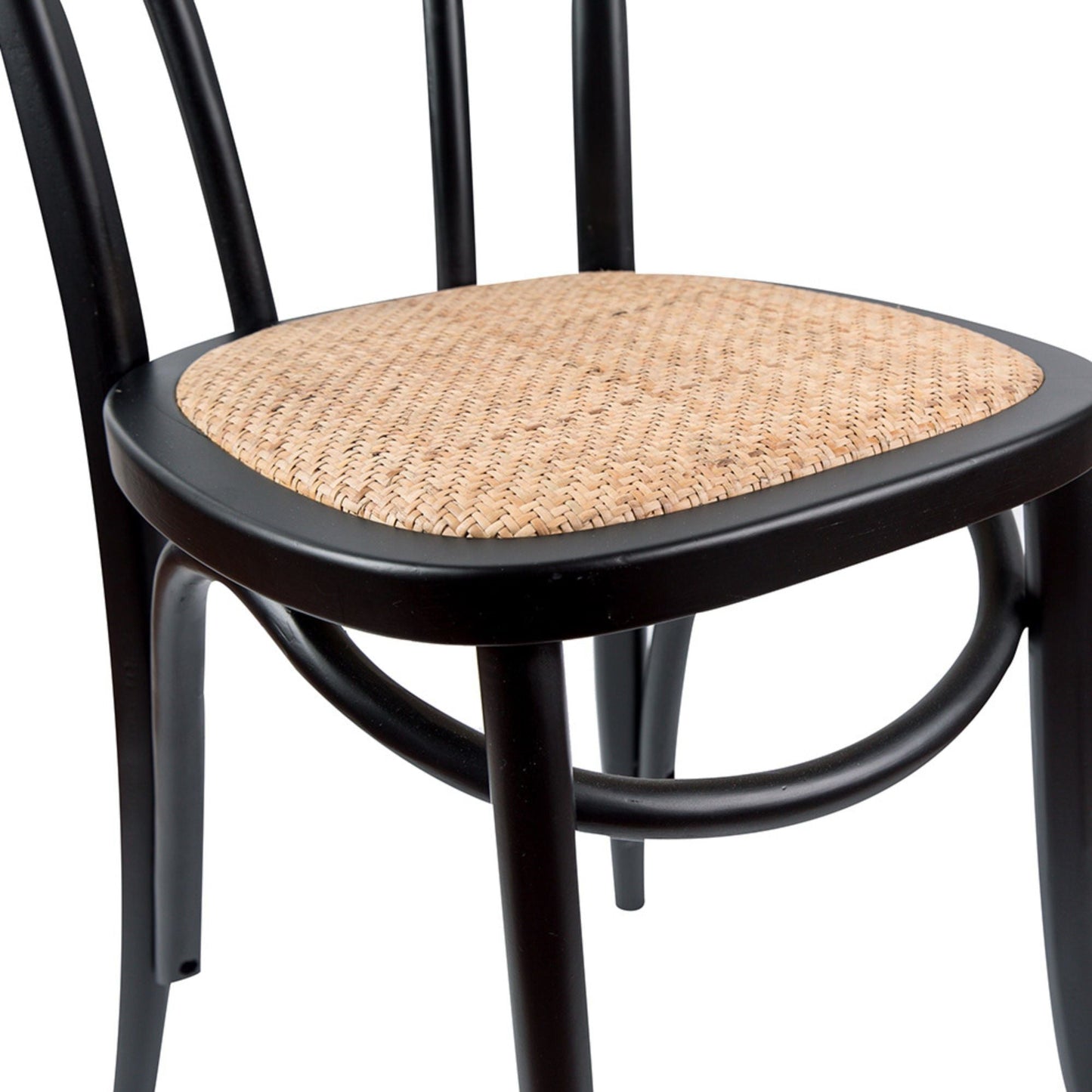 Arched Back Dining Chair 6 Set Solid Elm Timber Wood Rattan Seat - Black