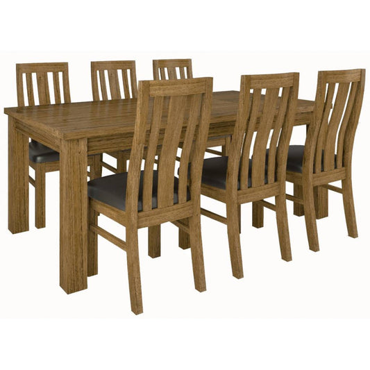 Birdsville 7pc Dining Set 190cm Table 6 PU Seat Chair Solid Mt Ash Wood - Brown