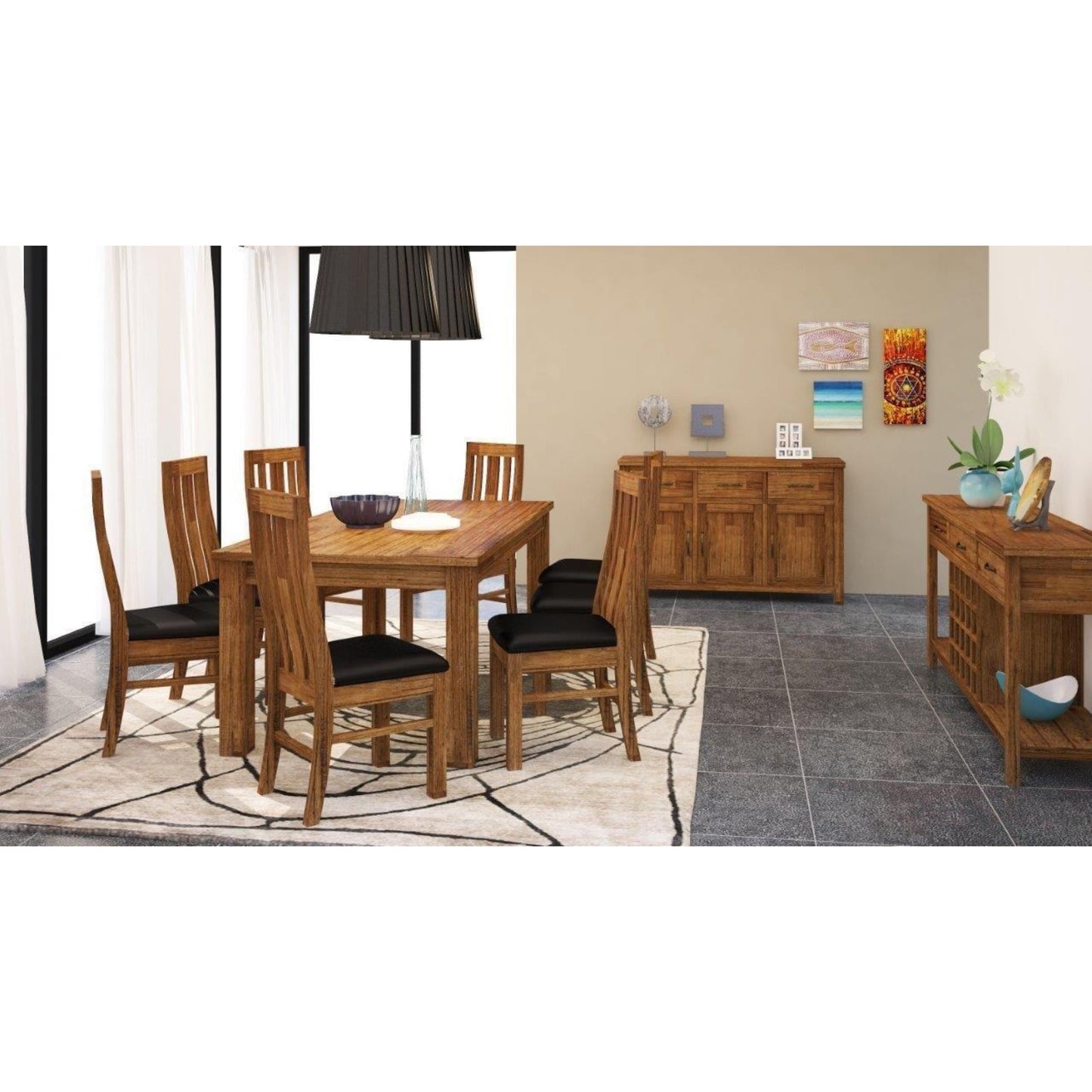 7pc Dining Set 190cm Table + 6 PU Seat Chair