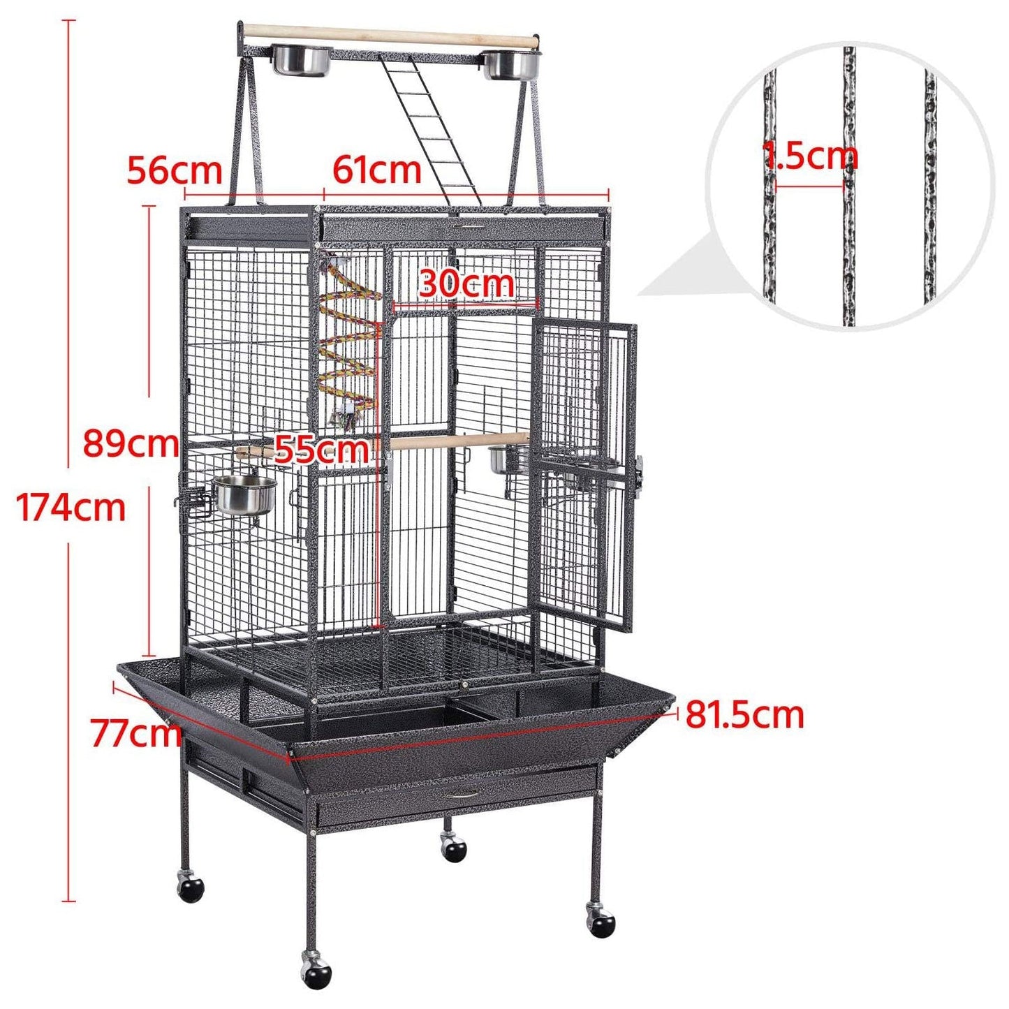 174cm Large Rolling Mobile Bird Cage