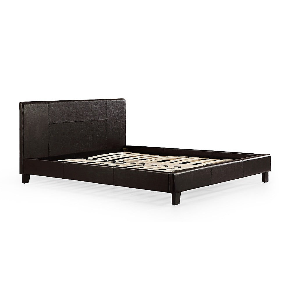 Queen PU Leather Bed Frame Brown