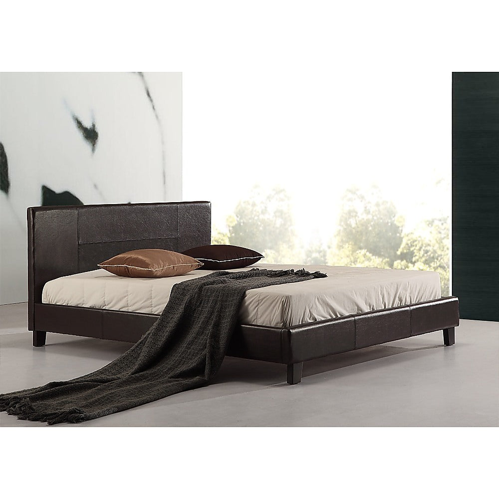 Queen PU Leather Bed Frame Brown